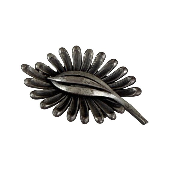 Vintage Sterling Silver Leaf & Petal Flower Brooch Pin 2.5" Mid-Century Modern - Picture 2 of 6